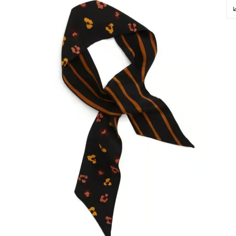 Madewell Silk Skinny Bandana In Leopard Floral True Black